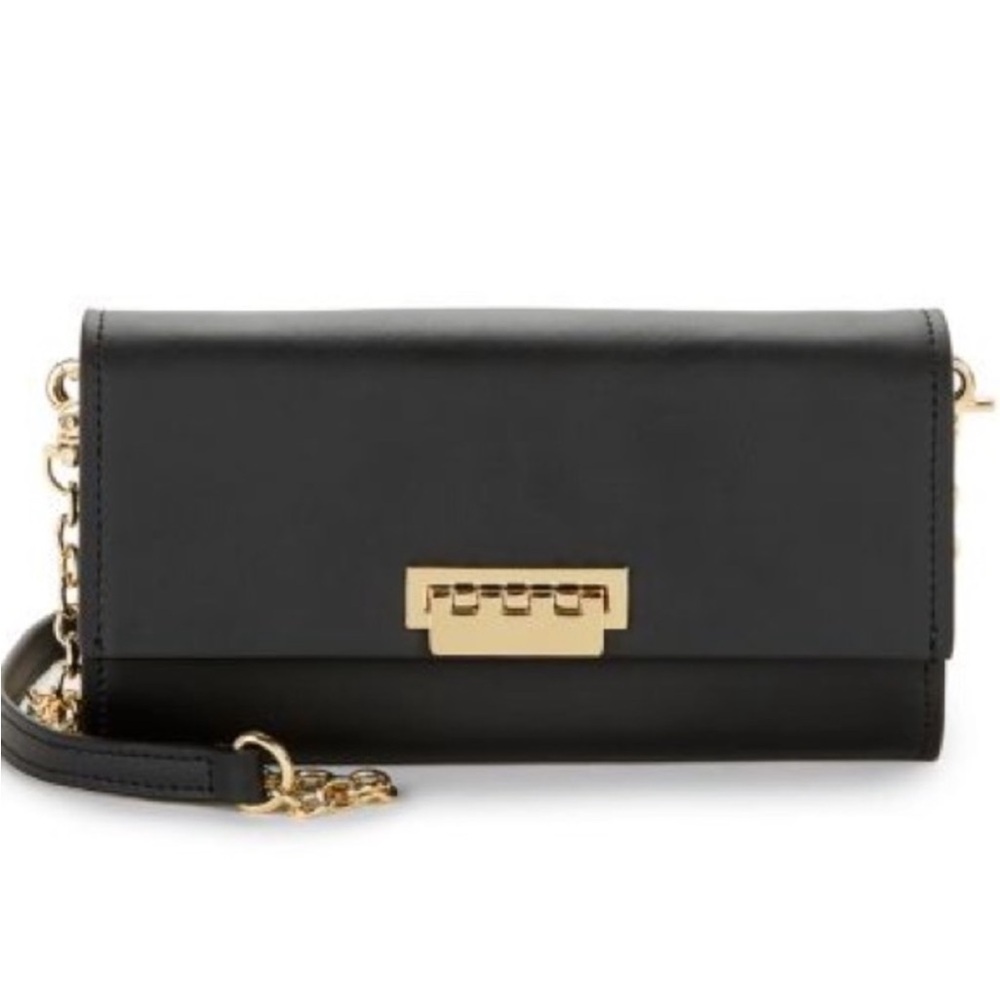 Zac Posen Black Leather Clutch with Gold Accents